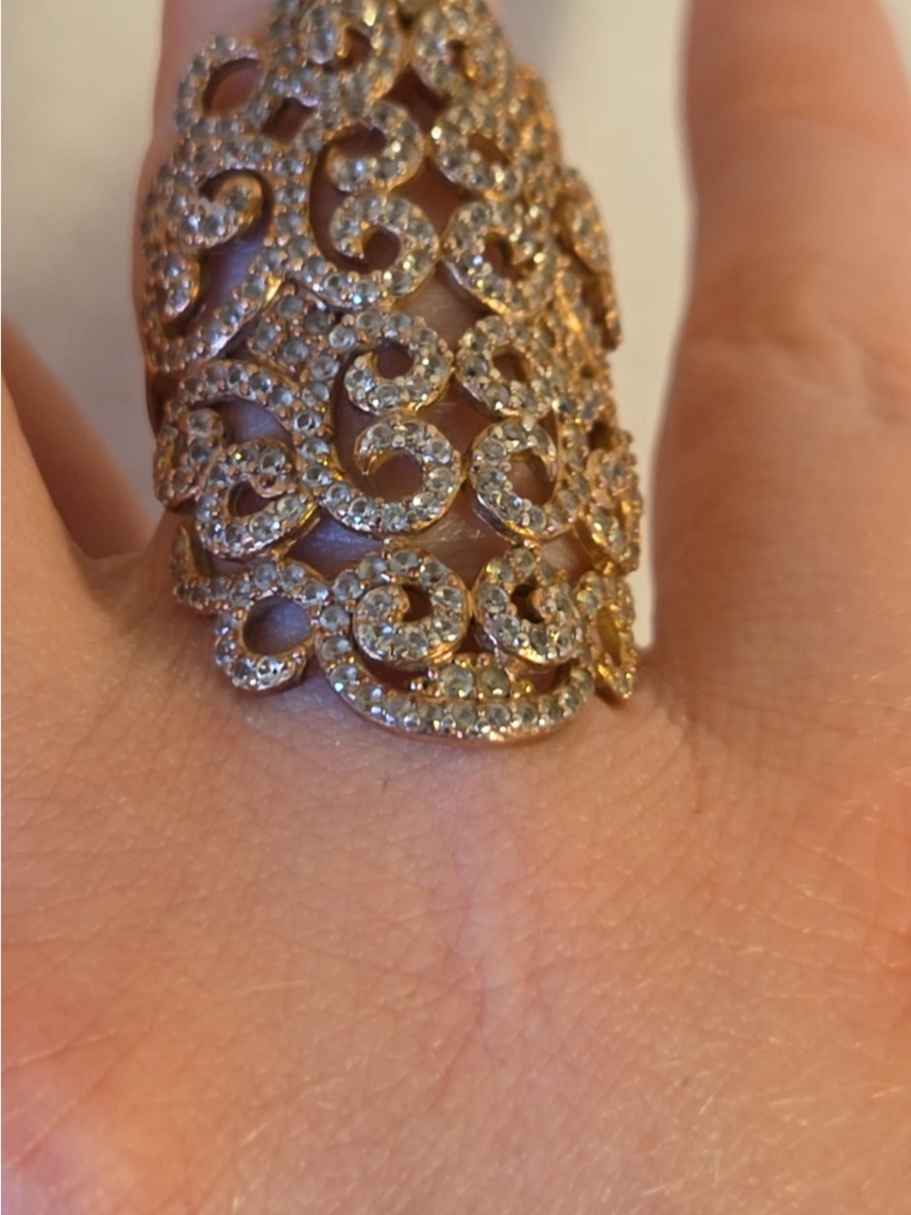 Stunning Long Sterling Silver Filigree Ring In Rose Gold Gilt PAJ 925
